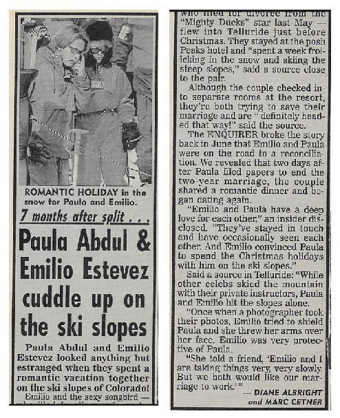 Abdul, Paula / 1995: Paula Abdul + Emilio Estevez Cuddle Up On the Ski Slopes