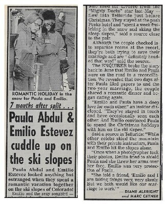 Abdul, Paula / 1995: Paula Abdul + Emilio Estevez Cuddle Up On the Ski Slopes