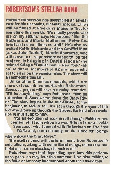 Robertson, Robbie / 1988: Robertson&#39;s Stellar Band