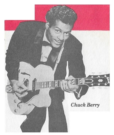 Berry, Chuck / 1958: Playing Guitar - Black Suit - Bow Tie - Name at Right