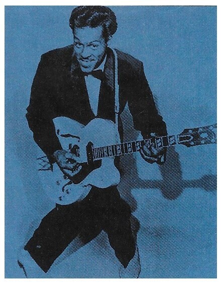Berry, Chuck / 1958: Playing Guitar - Black Suit - Bow Tie - Blue Tone