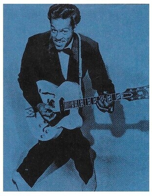 Berry, Chuck / Playing Guitar - Black Suit - Bow Tie - Blue Tone / 1958