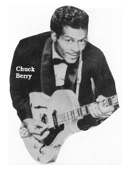 Berry, Chuck / Playing Guitar - Black Suit - Bow Tie - Name at Left / 1958