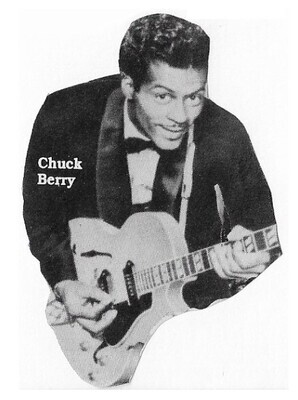 Berry, Chuck / Playing Guitar - Black Suit - Bow Tie - Name at Left / 1958