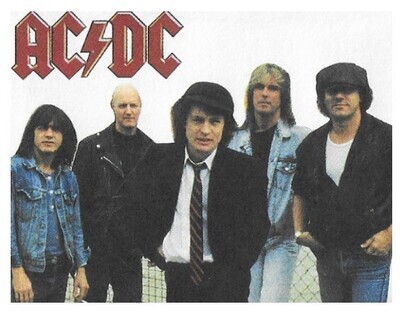 AC/DC / 1990: Group Standing - Angus in Center - Name at Upper Left
