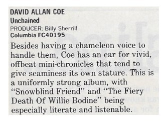 Coe, David Allan / 1985: Unchained