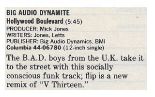 Big Audio Dynamite / Hollywood Boulevard / 1987