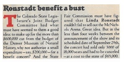 Ronstadt, Linda / Ronstadt Benefit a Bust