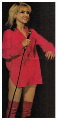 Blondie / Debbie Harry On Stage-Red Shirt-Red Boots-Smiling (1979)