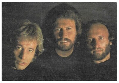 Bee Gees / 1984: Closeup-All Wearing Black-Dark Background