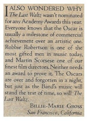 Band, The / The Last Waltz Wasn't Nominated / 1979
