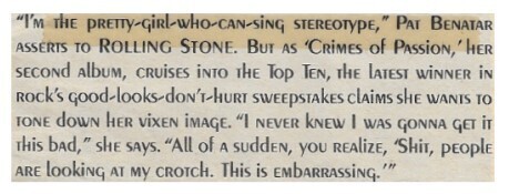 Benatar, Pat / 1980: Pretty Girl Who Can Sing Stereotype