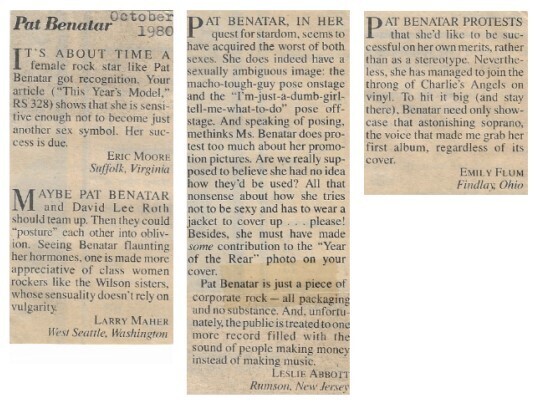 Benatar, Pat / 1980: Set of 4 Reader Letters