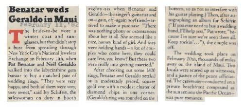 Benatar, Pat / 1982: Benatar Weds Giraldo in Maui