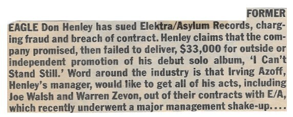 Henley, Don / Don Henley Has Sued Elektra/Asylum Records / 1983