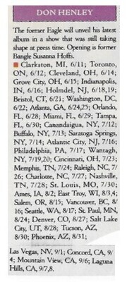 Henley, Don / Tour Dates and Story / 1991