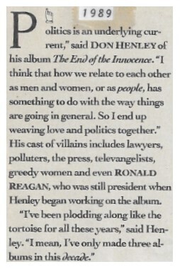 Henley, Don / 1989: Politics is an Underlying Current