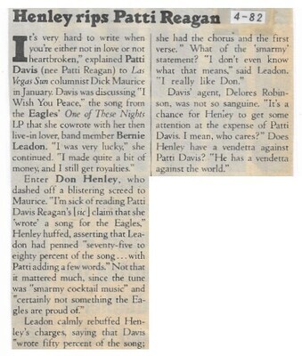 Henley, Don / Henley Rips Patti Reagan / 1982