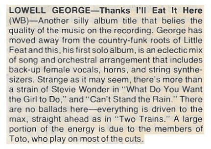 George, Lowell / 1979: Thanks I&#39;ll Eat It Here