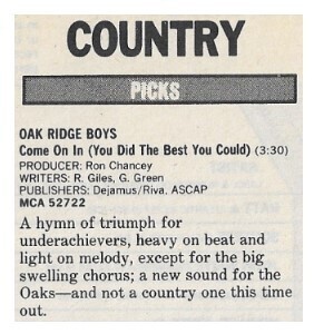 Oak Ridge Boys / 1985: Come On In (You Did the Best You Could)