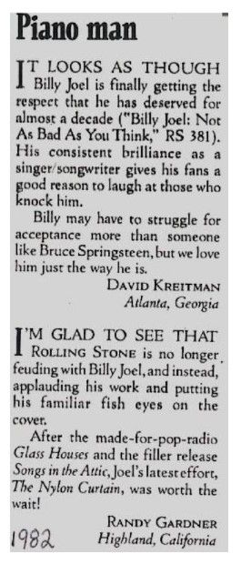 Joel, Billy / Piano Man - 2 Fan Letters / 1982