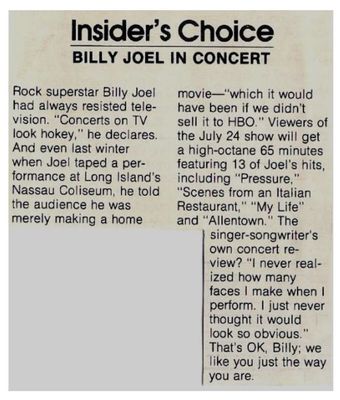 Joel, Billy / Insider's Choice - Billy Joel in Concert / 1983