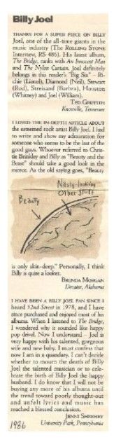 Joel, Billy / Three Reader Letters Regarding The Bridge / 1986