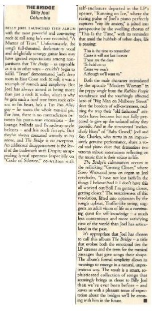 Joel, Billy / The Bridge - Powerful and Convincing / 1986