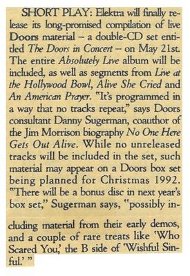 Doors, The / Elektra Will Finally Release Compilation (1991)