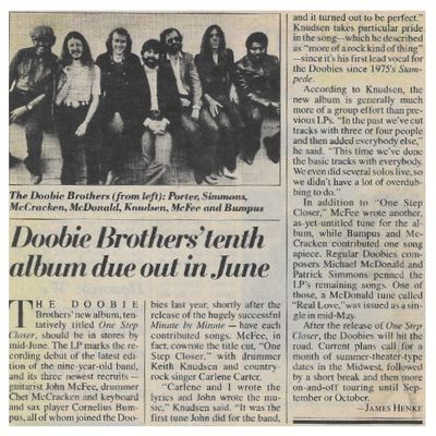Doobie Brothers, The / Doobie Brothers' Tenth Album Due Out in June / 1980