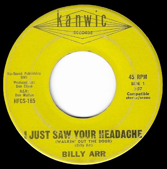 Arr, Billy / I Just Saw Your Headache / Kanwic HFCS-185