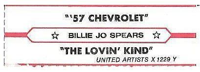 Spears, Billie Jo / '57 Chevrolet (1978) / United Artists X-1229 Y (Jukebox Title Strip)