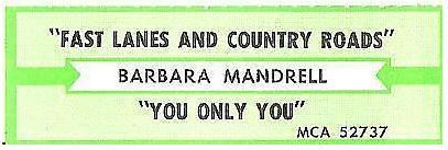 Mandrell, Barbara / Fast Lanes and Country Roads (1985) / MCA 52737 (Jukebox Title Strip)