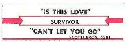 Survivor / Is This Love (1986) / Scotti Brothers 6381 (Jukebox Title Strip)