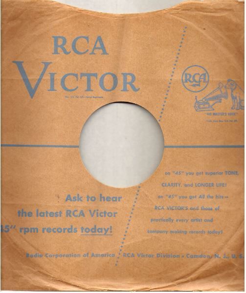 RCA Victor / Ask to hear the latest RCA Victor "45" rpm records today! / Tan-Blue (Record Company Sleeve, 10")