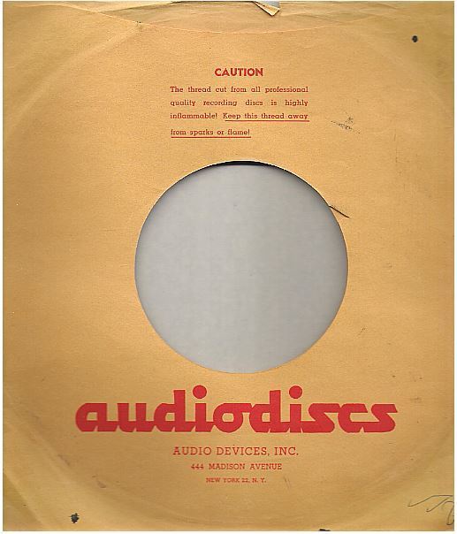 Audiodiscs / Audio Devices, Inc. - 444 Madison Avenue - New York 22, N.Y. / Light Tan-Red (Record Company Sleeve, 10")