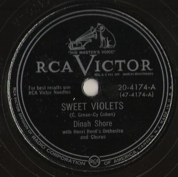 Shore, Dinah / Sweet Violets (1951) / RCA Victor 20-4174 (Single, 10" Shellac)