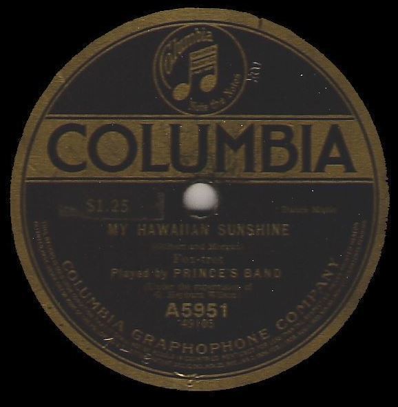 Prince's Band / My Hawaiian Sunshine (1917) / Columbia A5951 (Single, 12" Shellac)