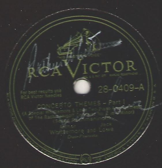 Whittemore, Arthur (+ Jack Lowe) / Concerto Themes / RCA Victor 28-0409 (Single, 12" Shellac) / Autographed