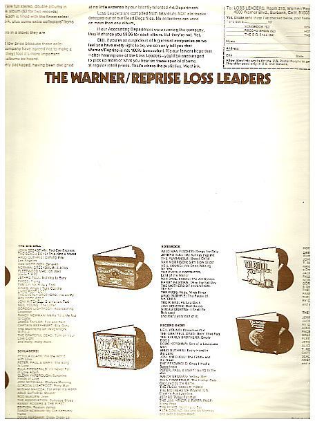 Warner Bros. / The Warner/Reprise Loss Leaders (1972) / Off-White with Brown Print (Record Company Inner Sleeve, 12")