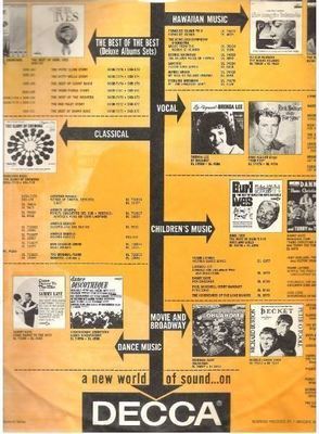 Decca / Black and White Pictures of 14 Decca albums, grouped by style / Orange, White, Black