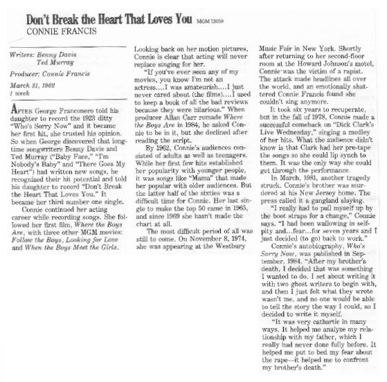 Francis, Connie / Don&#39;t Break the Heart That Loves You