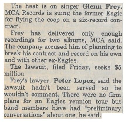 Frey, Glenn / MCA Records is Suing the Former Eagle (1994)