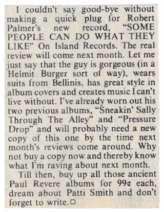 Palmer, Robert / Quick Plug for New Record (1976)