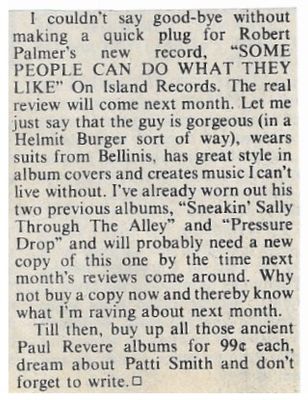 Palmer, Robert / Quick Plug for New Record (1976)