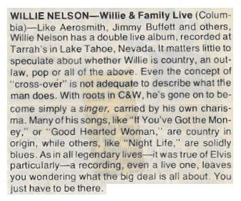 Nelson, Willie / Willie and Family Live (1979) #2