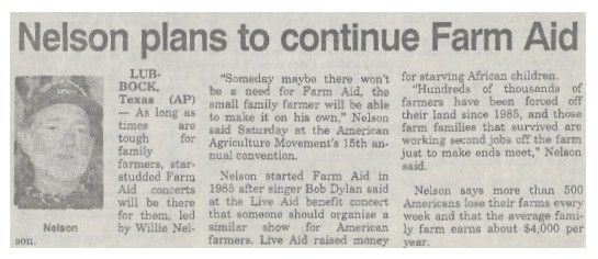 Nelson, Willie / Nelson Plans to Continue Farm Aid (1994)