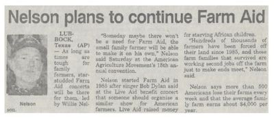 Nelson, Willie / Nelson Plans to Continue Farm Aid (1994)