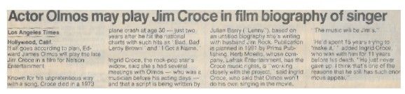 Croce, Jim / Actor Olmos May Play Jim Croce in Film Biography of Singer (1991)