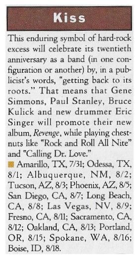 Kiss / Tour Dates and Story (1992)
